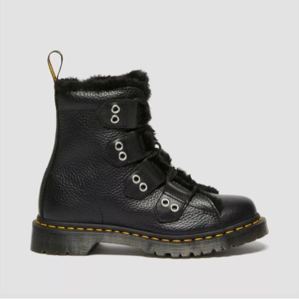 Size 7 - Doc Marten 1460 Faux Fur Lined Leather Lace Up Boots in Black